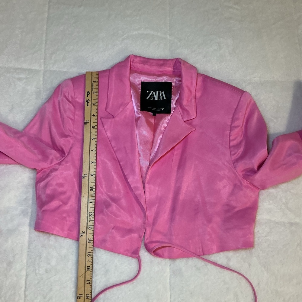Zara Pink Cropped Blazer with Tie Detail - Picture 7 of 9